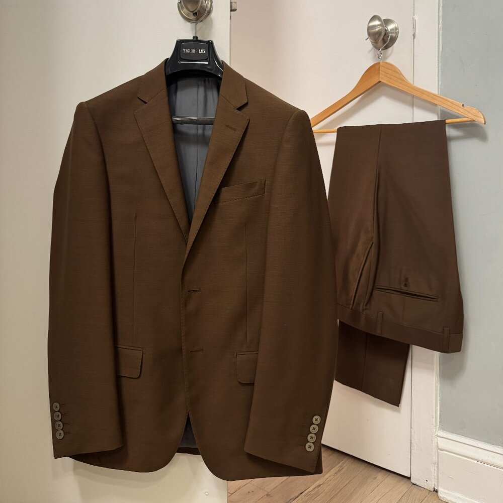 Tiglio Luxe Men's 40R Brown Two-Piece Wool Suit